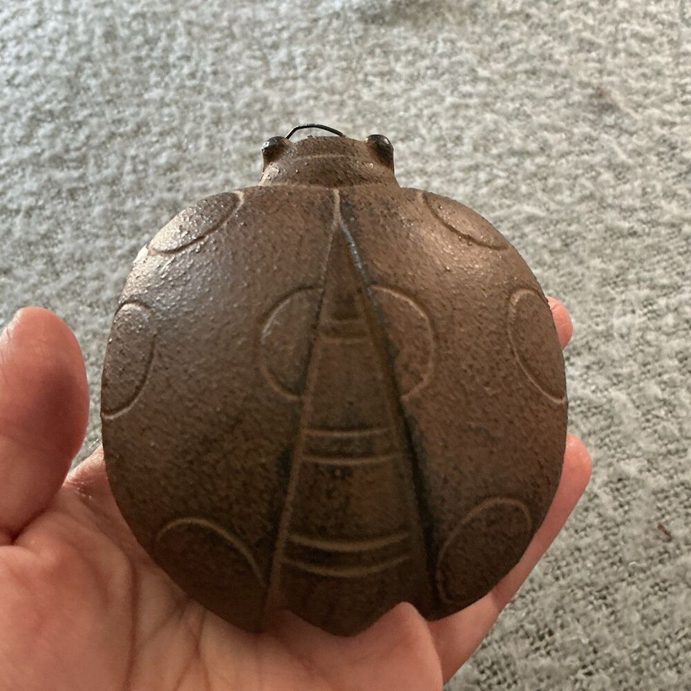 Vintage 1970s Cast Metal Ladybug Beetle Hinged Ashtray Trinket Box 3.5in